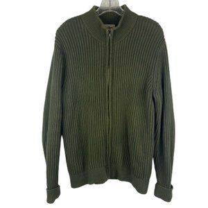LL Bean Full Zip Sweater Ribbed Knit Cotton Olive Green